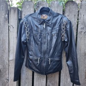 Harley-Davidson Women's Black Leather Chain Design Biker Jacket Size Medium